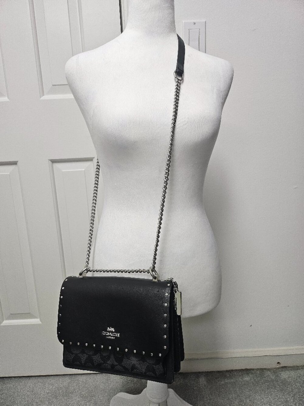 Coach Crossbody Bag - Signature Canvas and Black Leather